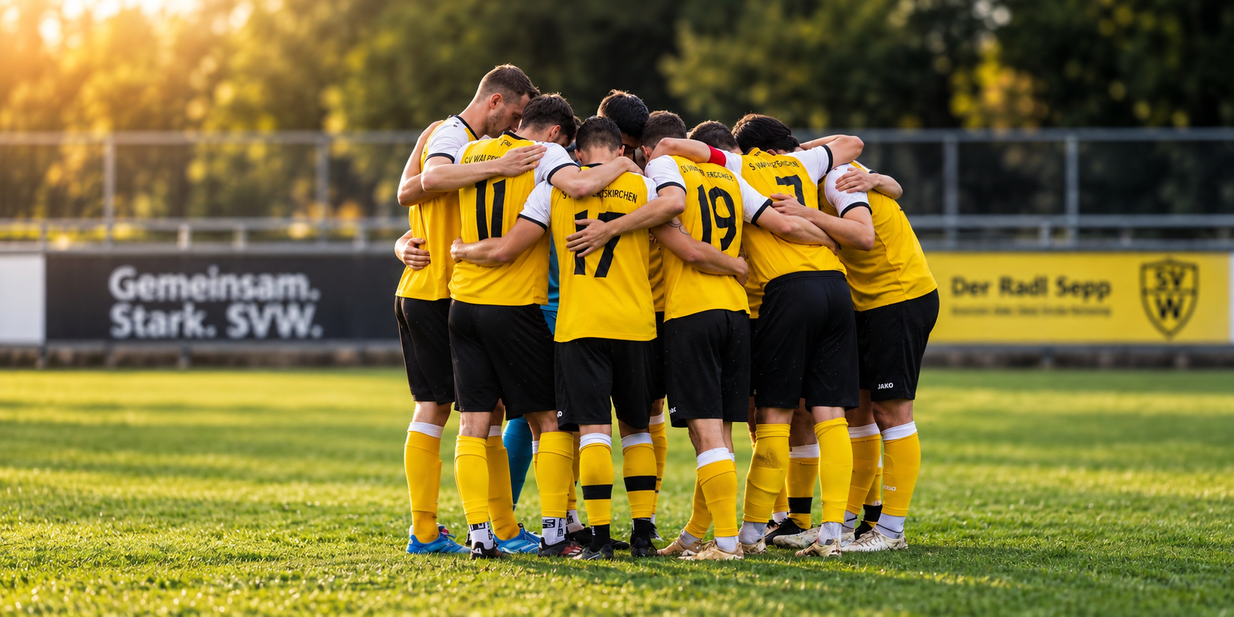 1. Herrenmannschaft des SV Walpertskirchen im Mannschaftskreis vor dem Fußballspiel