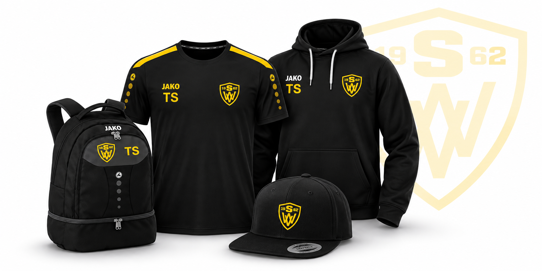 Fanartikel des SV Walpertskirchen mit Shirt, Hoodie, Rucksack und Cap