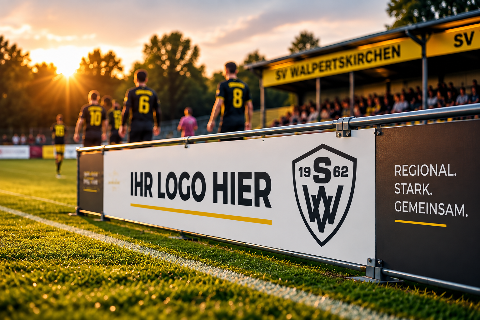 Bandenwerbung am Fußballplatz des SV Walpertskirchen als Beispiel für Sponsoringmöglichkeiten